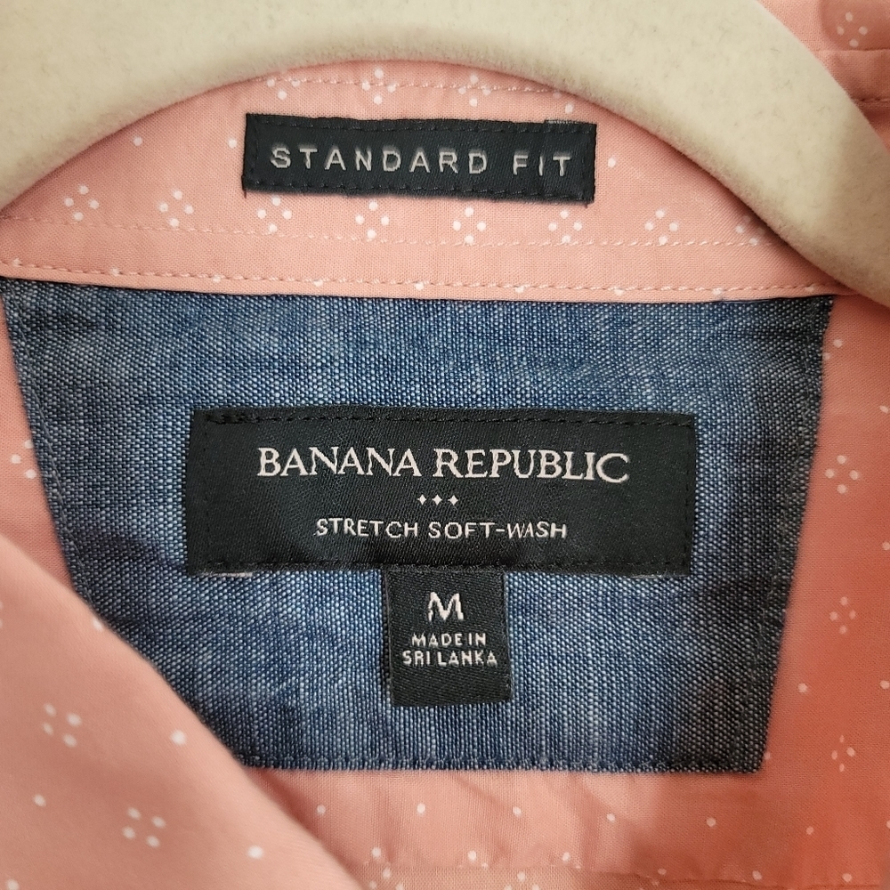 Banana Republic Shirt Mens M Medium Pink Button Up Short Sleeve Standard Fit - Picture 5 of 6